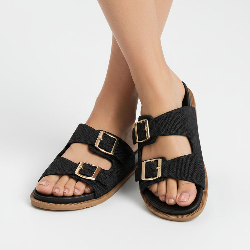 Sandales Confort à Doubles Boucles Dorées