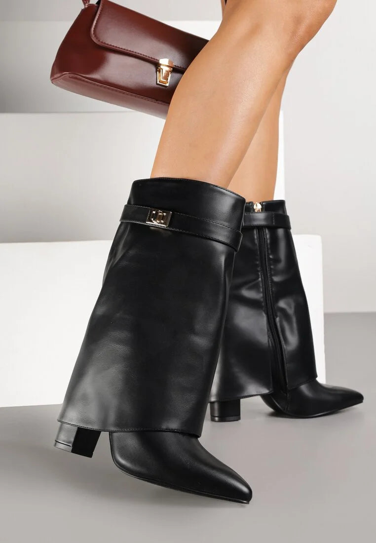Bottes à talons avec tige à revers et ornements