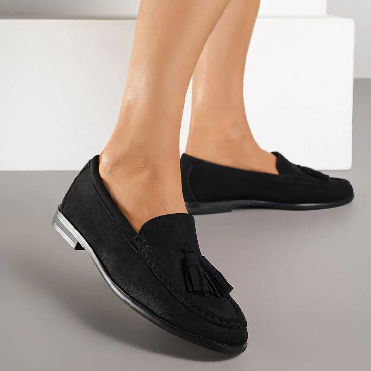 Mocassins en simili-daim avec franges appliquées