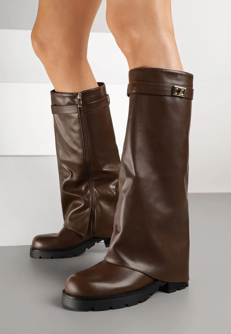 Bottes femme à revers avec détail doré et semelle crantée