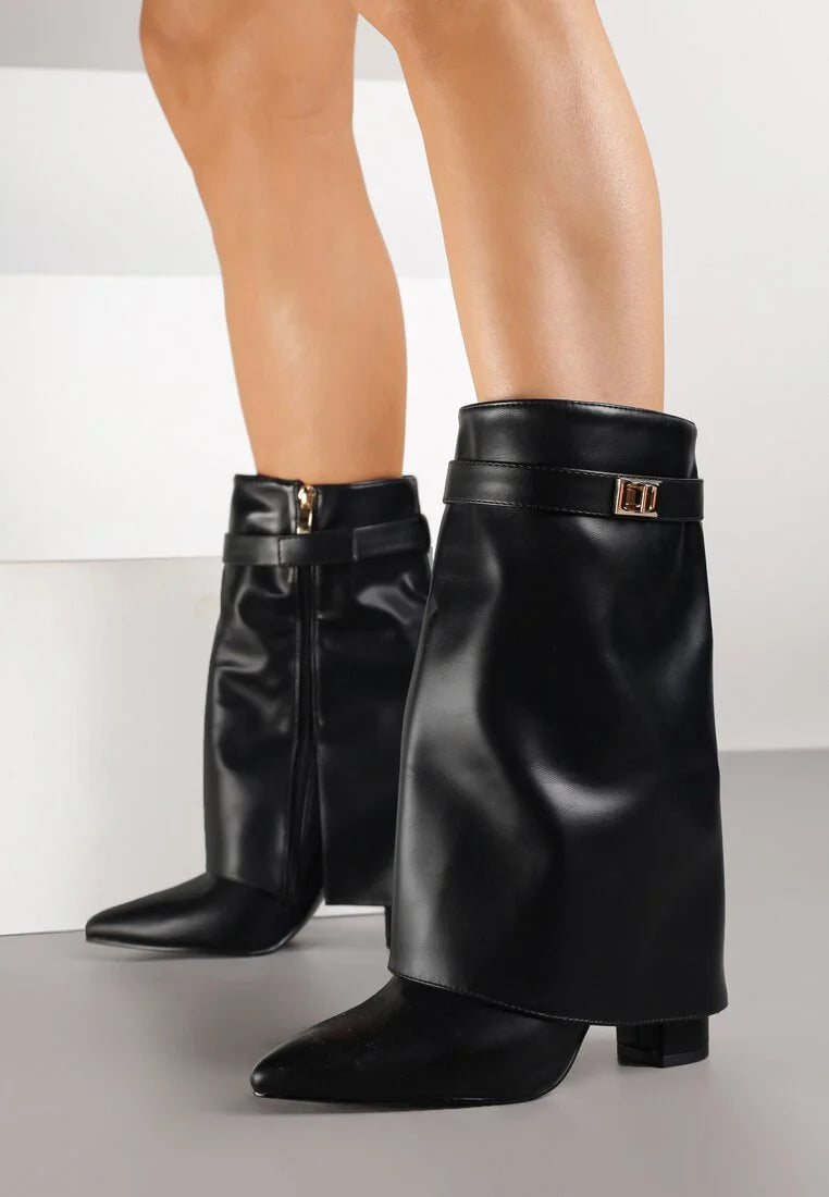 Bottes à talons avec tige à revers et ornements
