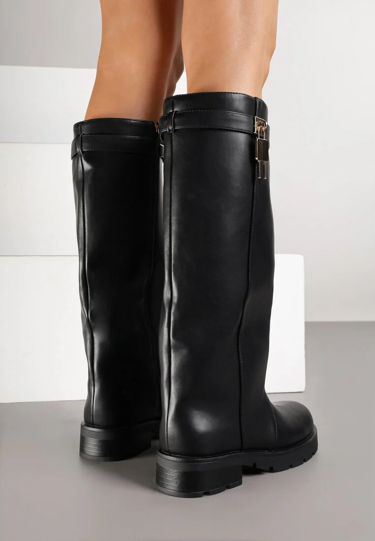 Bottes marron à tige droite et appliqué métallique