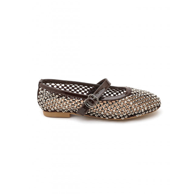 Ballerines Mary Jane à Strass et Résille