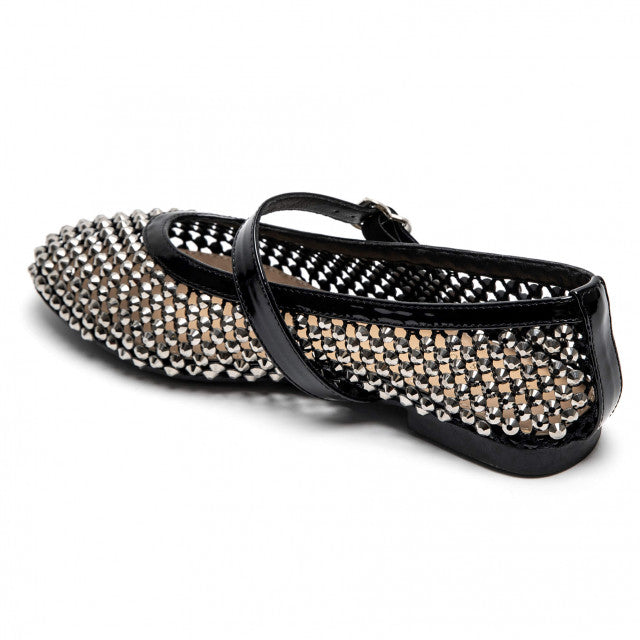 Ballerines Mary Jane à Strass et Résille