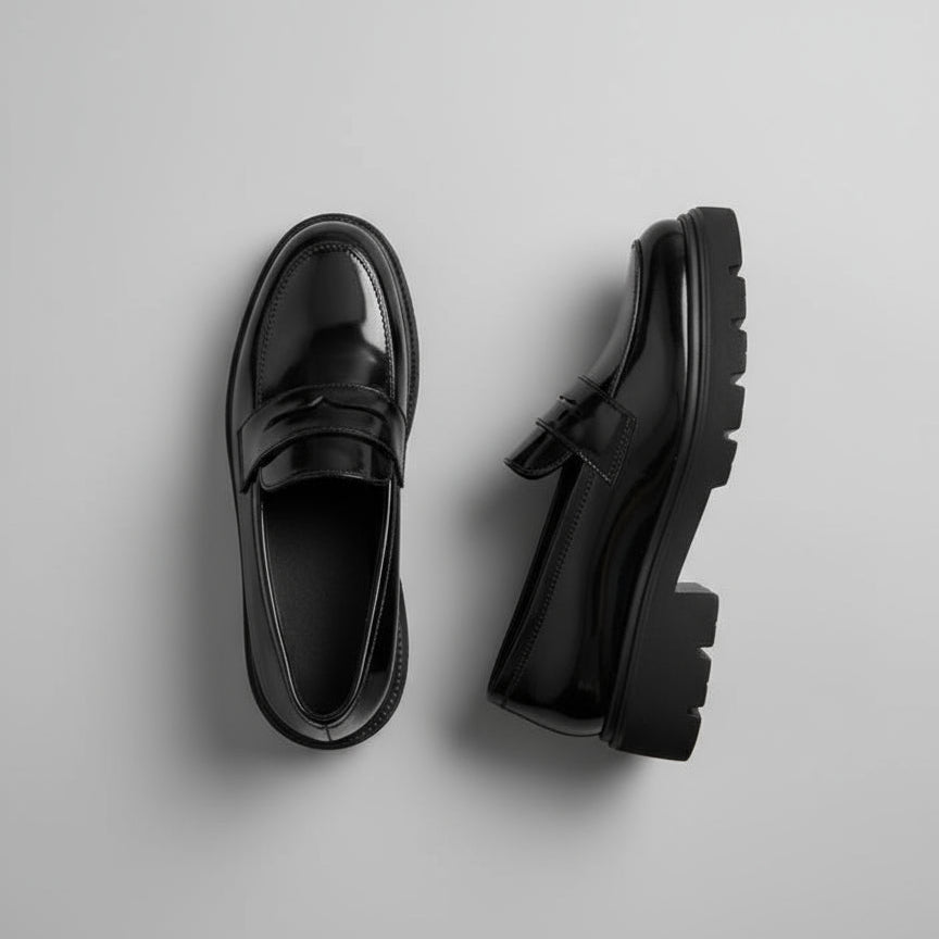 Mocassins à plateforme en cuir verni noir
