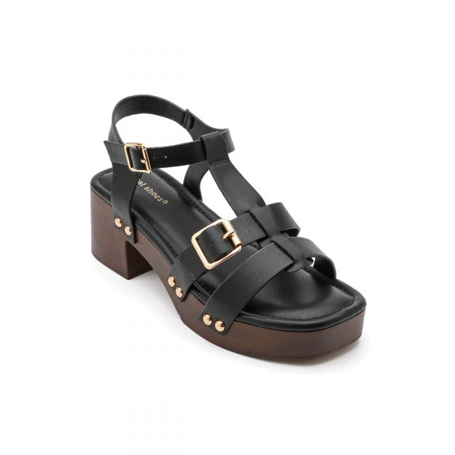 Sandales à Plateformes Style "Clog" – Cognac & Bois