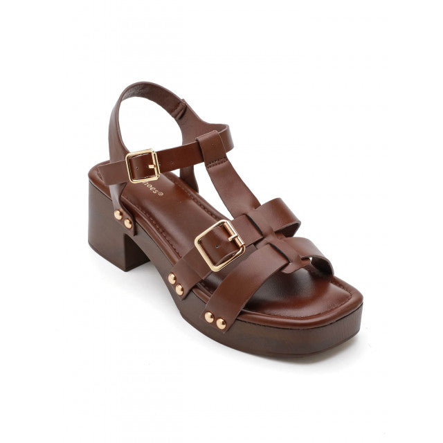 Sandales à Plateformes Style "Clog" – Cognac & Bois