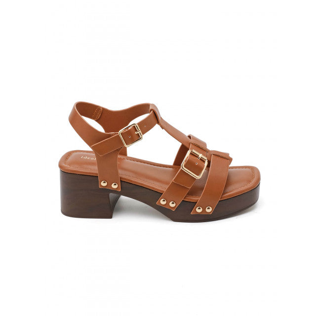 Sandales à Plateformes Style "Clog" – Cognac & Bois