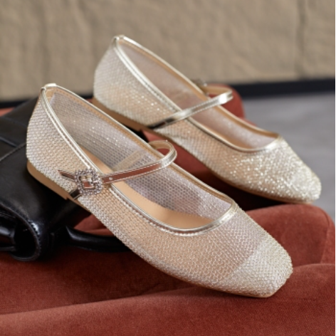 Ballerines Babies Dorées Ballerines Cérémonie Brillantes Dorées