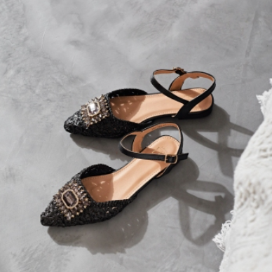Ballerines Tressées avec Bride et Ornement