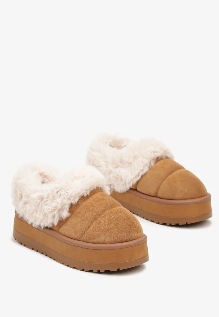 Bottes courtes à plateforme avec fourrure et matelassage