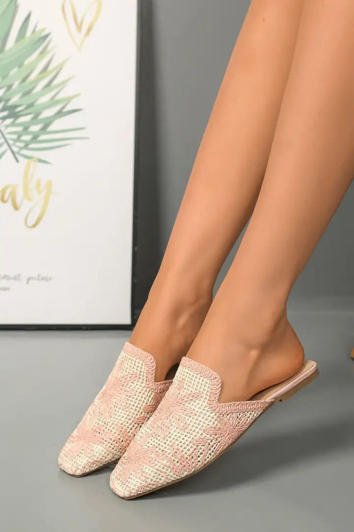 Babouche Plates à Broderies Florales