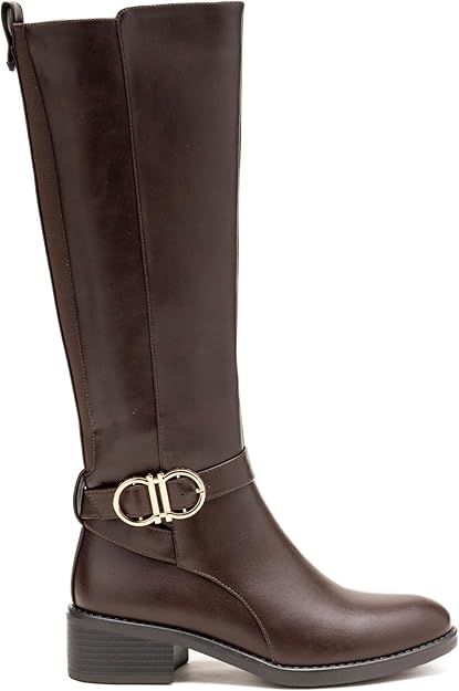 Bottes Hautes Femme Style Cavalière en Similicuir à Talon Bas