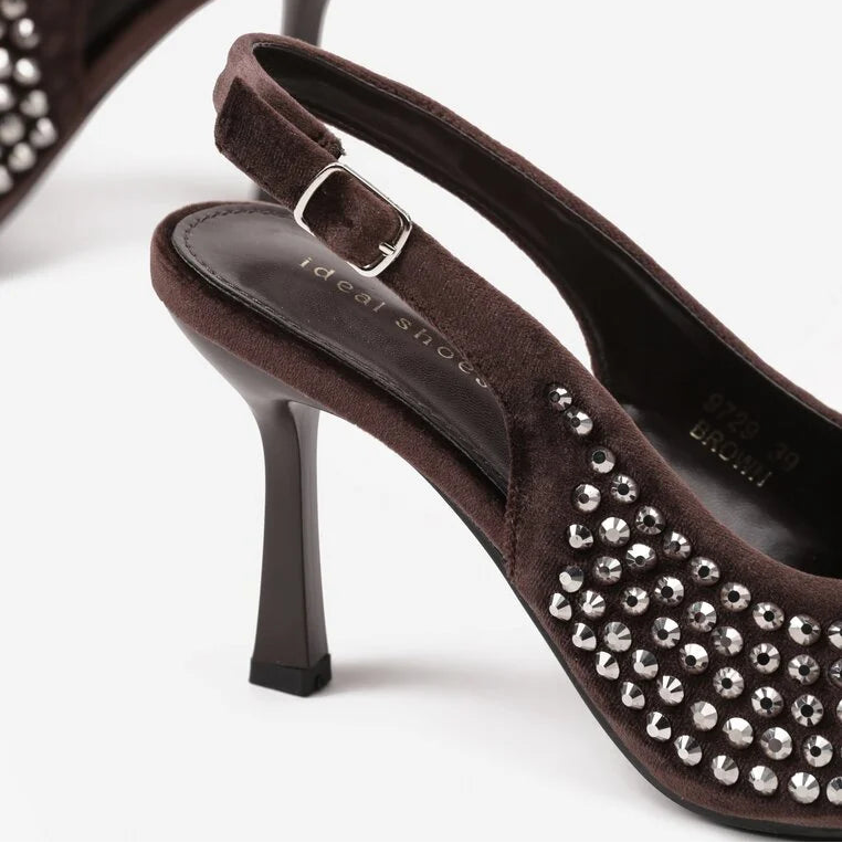 Escarpins à bride arrière avec zircons