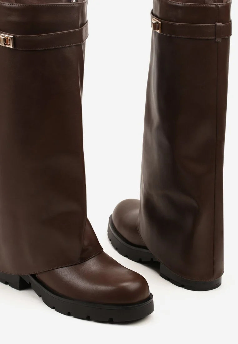 Bottes femme à revers avec détail doré et semelle crantée