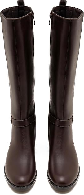 Bottes Hautes Femme Style Cavalière en Similicuir à Talon Bas