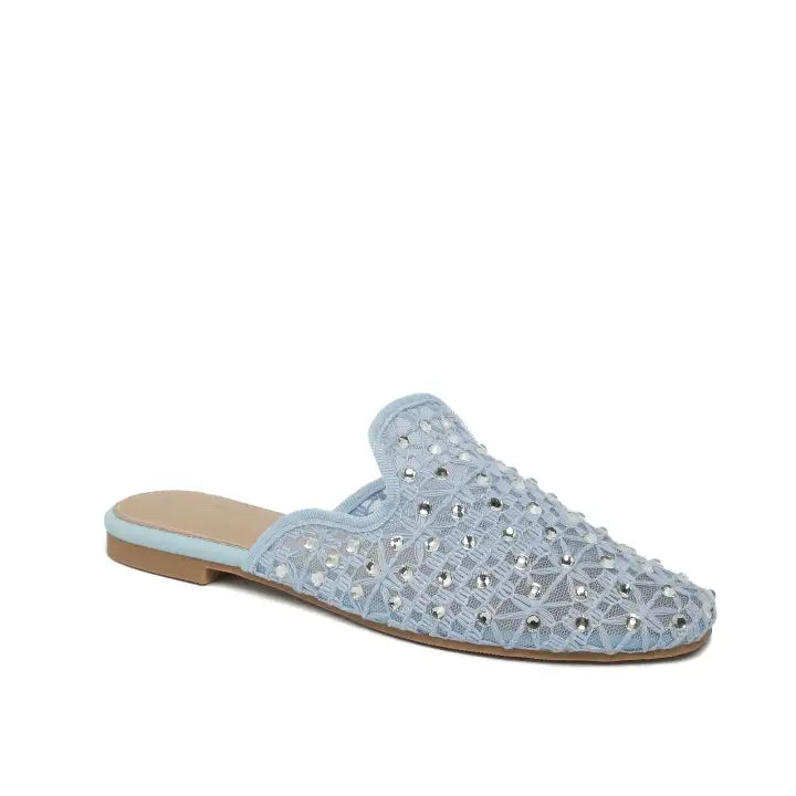 Babouche Plates en Dentelle à Strass