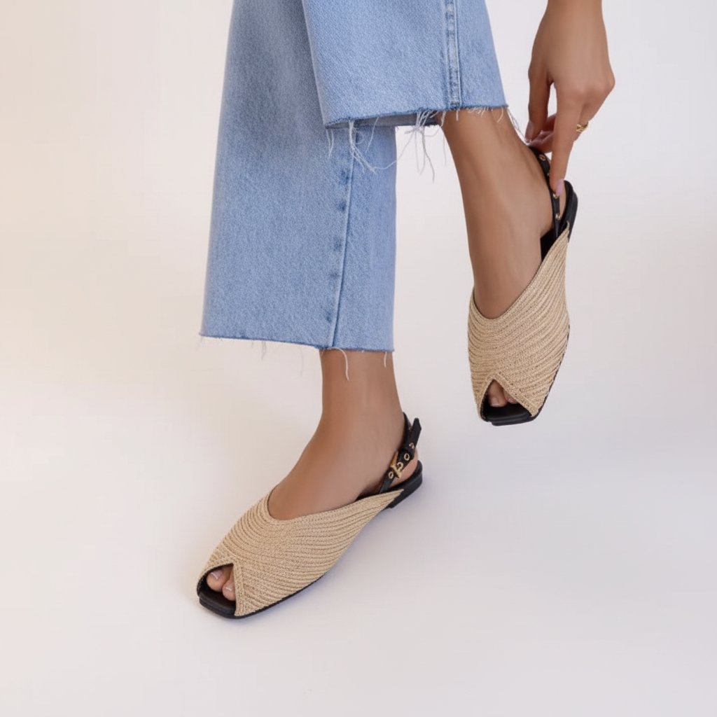 Ballerines ouvertes en raphia tressé