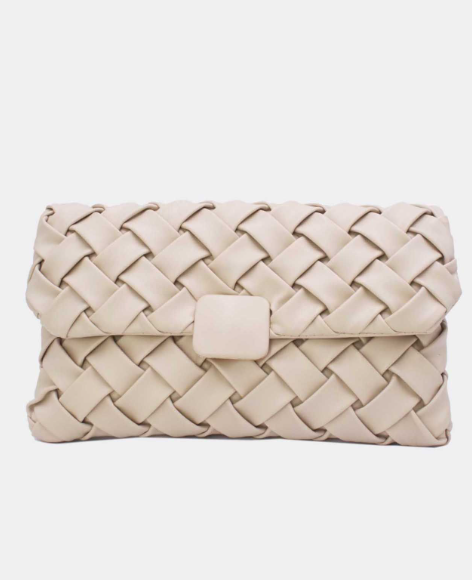 Pochette à rabat en similicuir argenté métallisé effet tissé