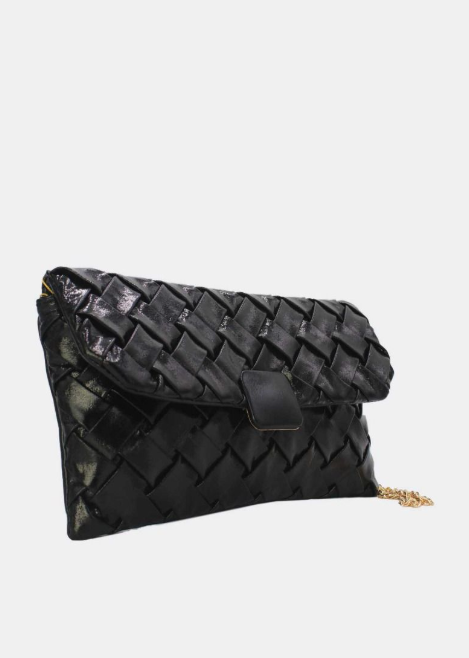 Pochette à rabat en similicuir argenté métallisé effet tissé