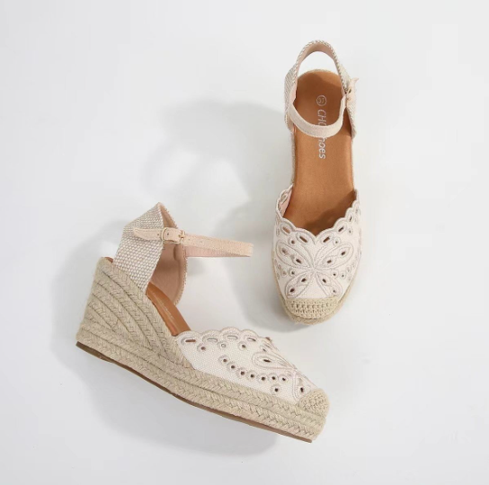 Espadrilles Compensées à Broderie Anglaise
