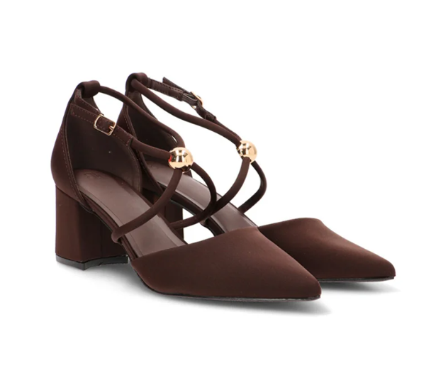 Escarpins à Brides Croisées et Détails Sphères Dorées