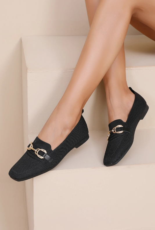 Mocassins en maille texturée et boucle métallique décoratif