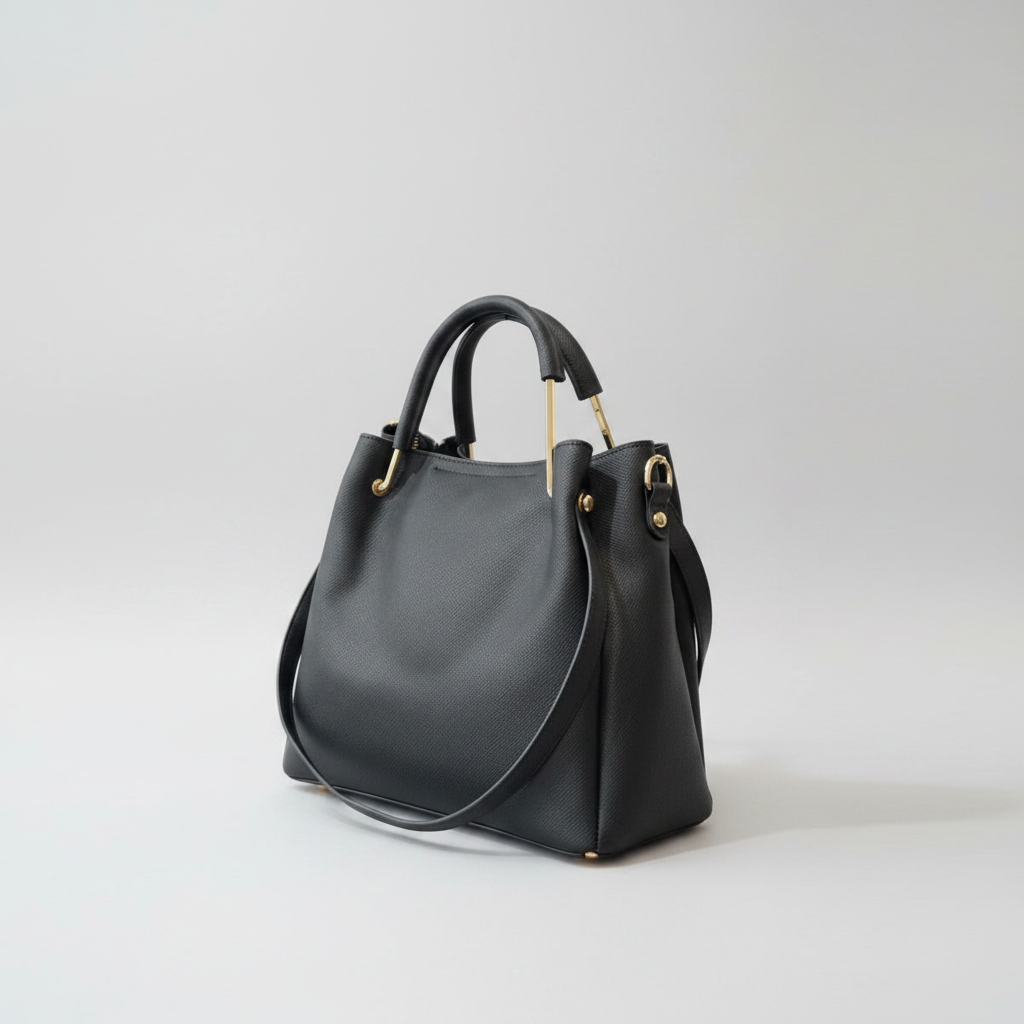 Sac Cabas Structuré Noir — Double Anse & Bandoulière