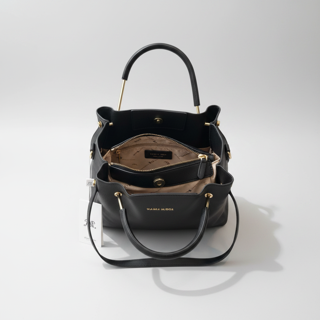 Sac Cabas Structuré Noir — Double Anse & Bandoulière
