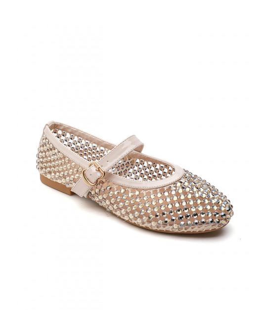 Ballerines Mary Jane à Strass et Résille