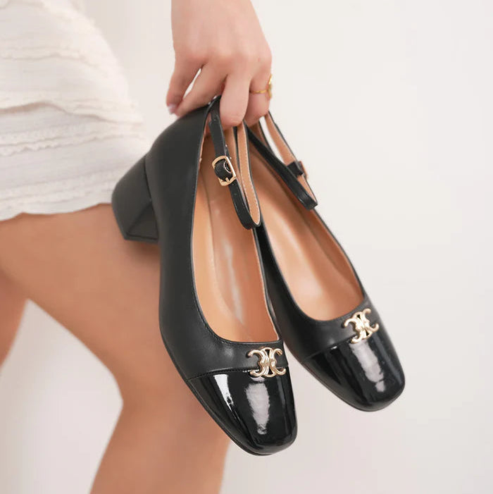 Escarpins à brides en similicuir brillant - argent