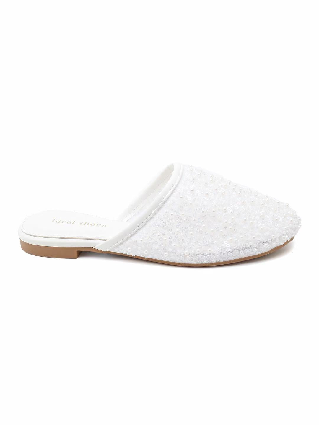 Babouche plate à tige pailletée et perlée