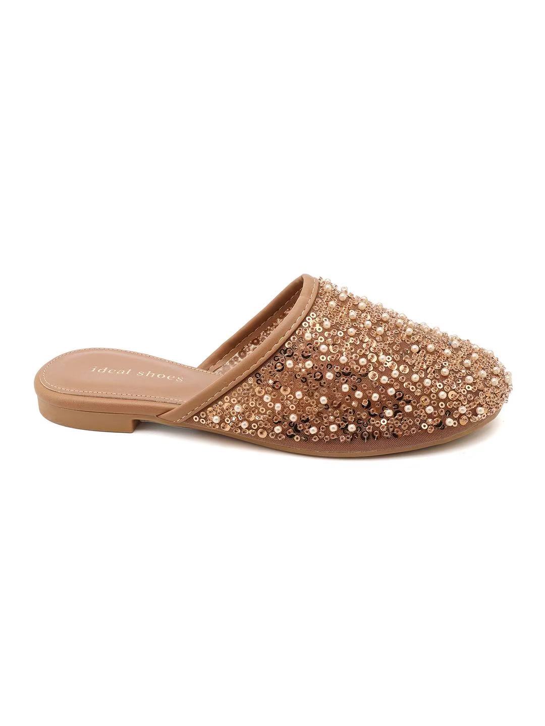 Babouche plate à tige pailletée et perlée