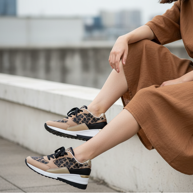 Baskets compensées en cuir pour femme