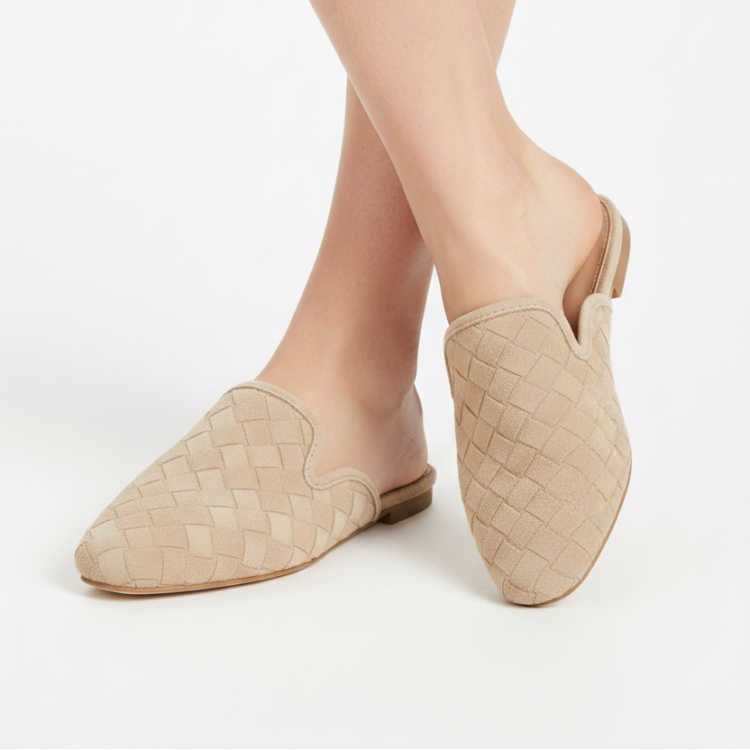 Babouche Plates en Suede Tressé
