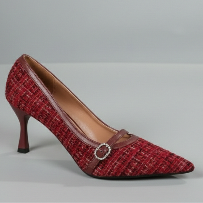 Escarpins femme élégants en tweed avec boucle strassée