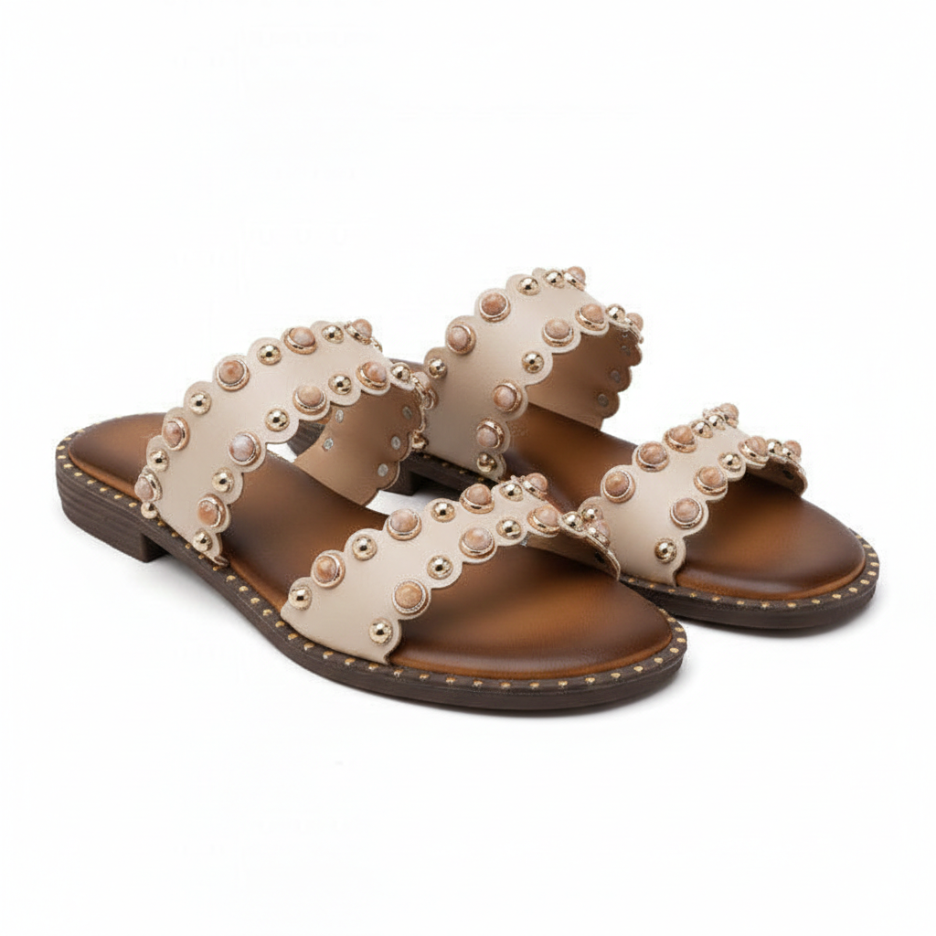 Sandales Sliders Ornées à Doubles Brides – Élégance Bohème