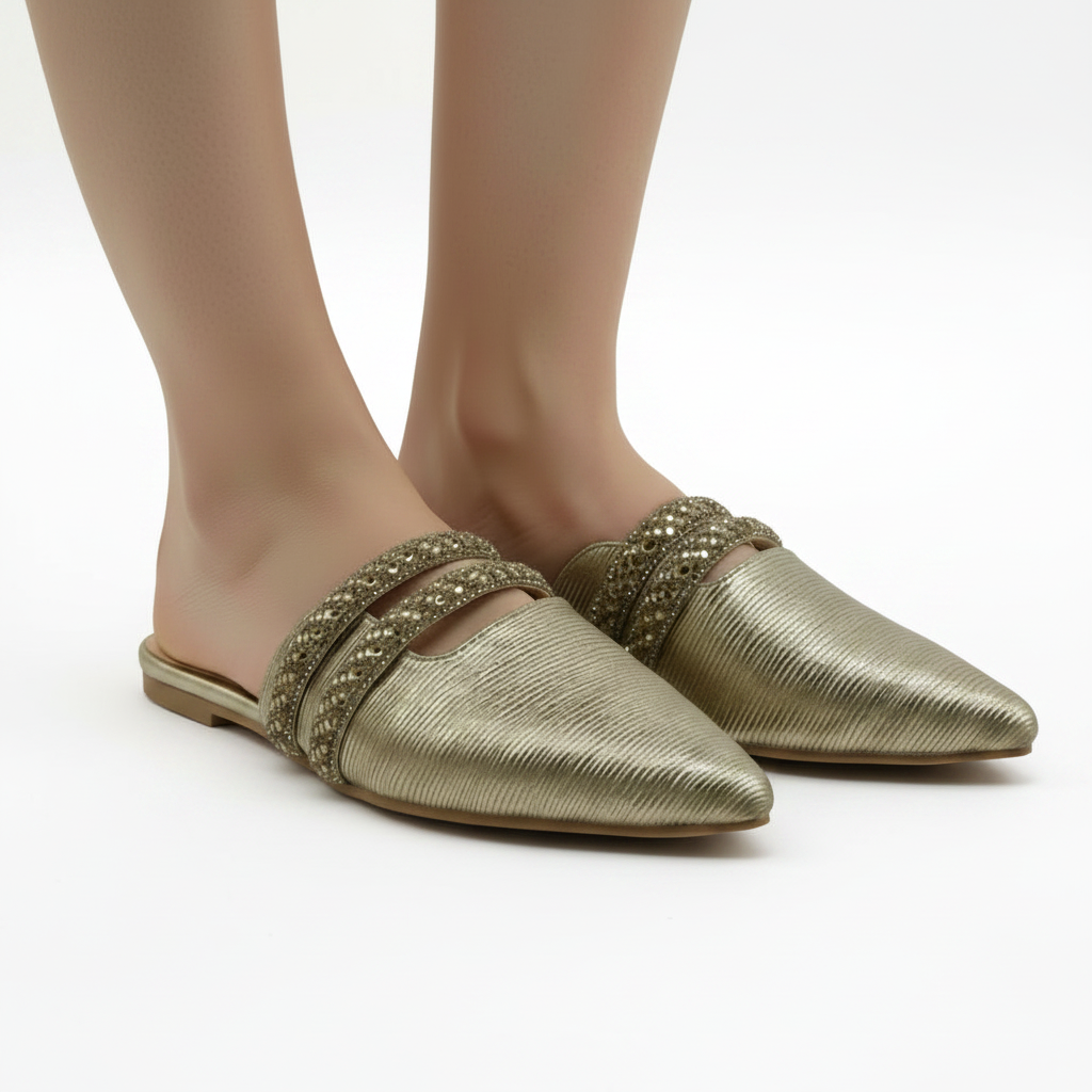 Babouche texture Plissée et Brides Bijoux