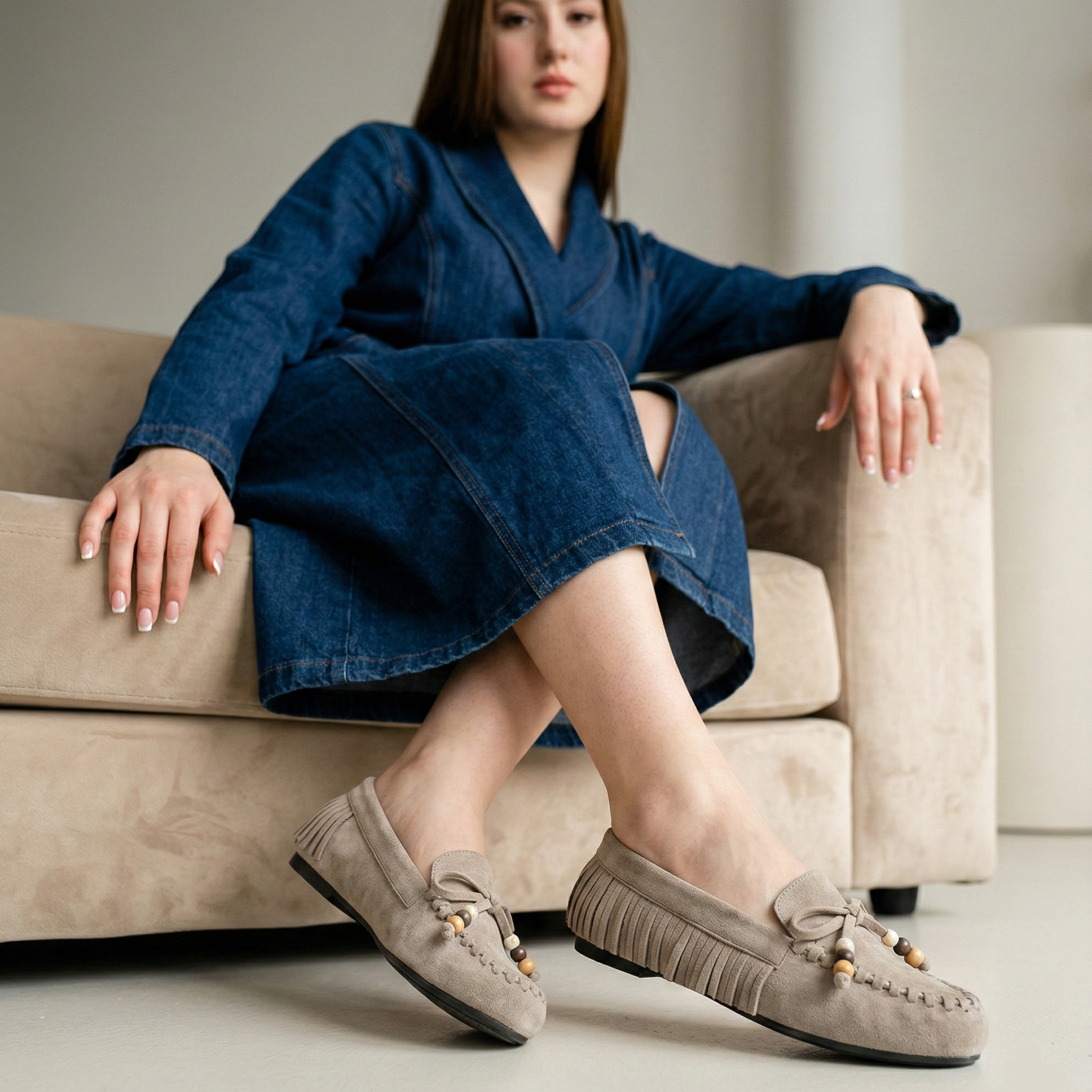 Mocassin à franges et noeud décoratif