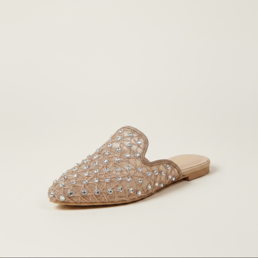Babouche Plates en Dentelle à Strass