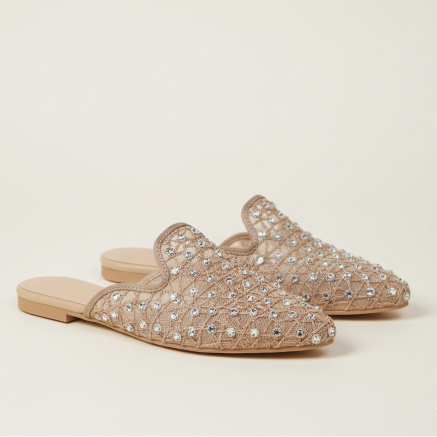 Babouche Plates en Dentelle à Strass