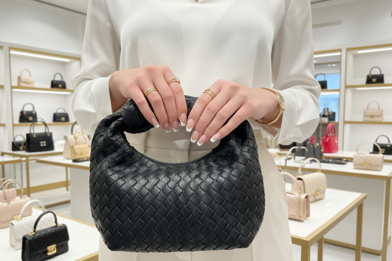 sac à main tressé avec une petite poignée supérieure nouée