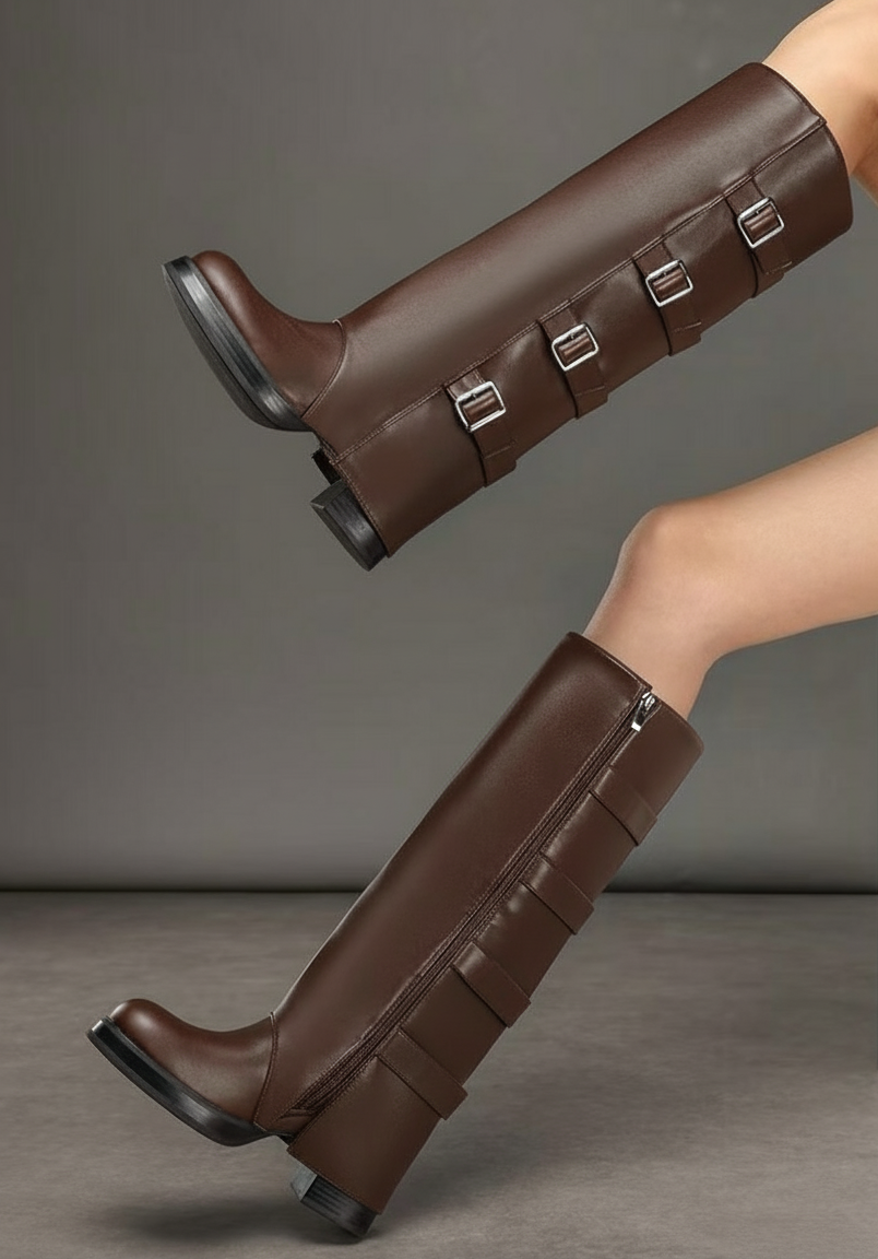 Bottes pour femme avec ourlet supérieur retourné et boucles