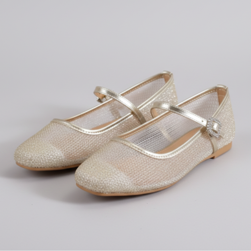 Ballerines Babies Dorées Ballerines Cérémonie Brillantes Dorées