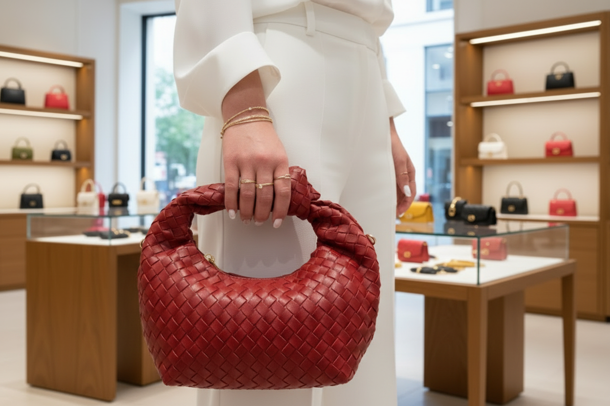 sac à main tressé avec une petite poignée supérieure nouée