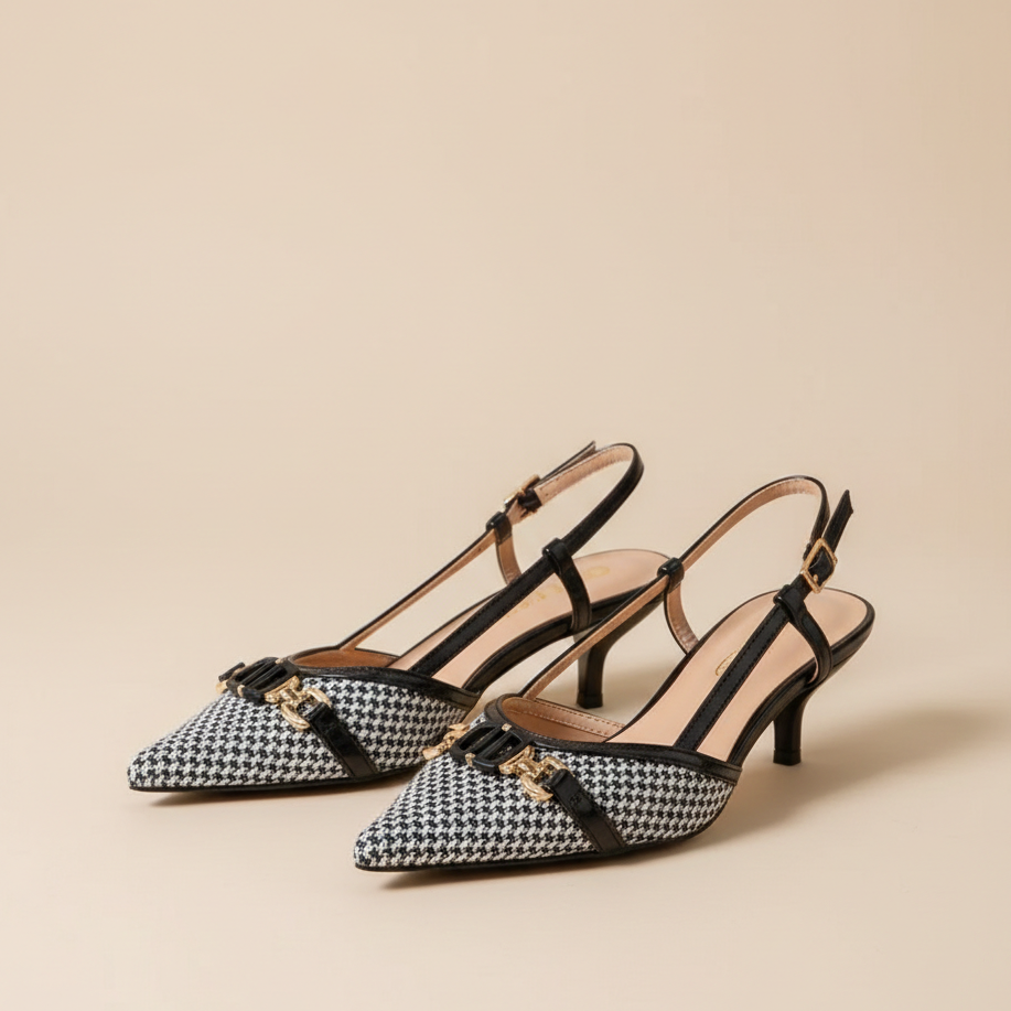 Escarpins à bride arrière avec un motif pied-de-poule