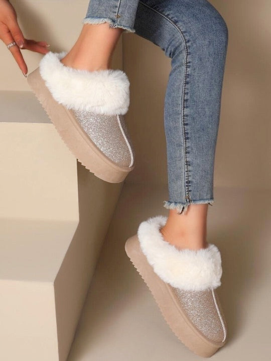 Sabot métallisées épaisses bord fourrure Noir