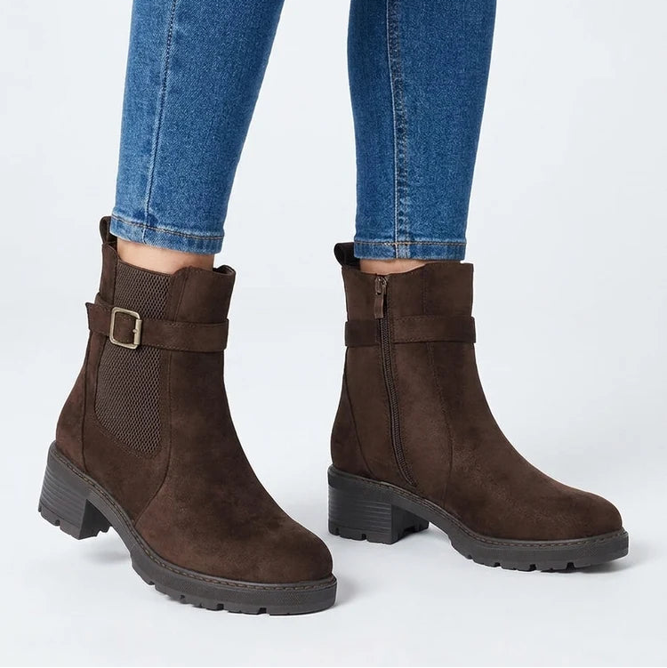 Bottines suédine talon bloc cranté