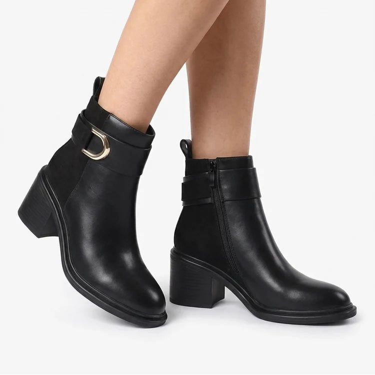 Bottines bimatière à talon bloc