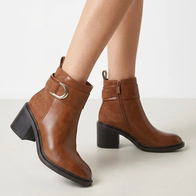 Bottines bimatière à talon bloc